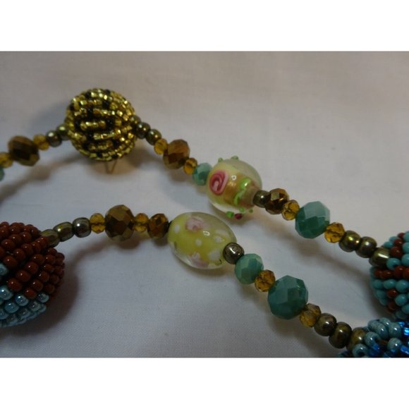 Seed Bead Ball & Murano Wedding Cake Jade Glass Stunning NECKLACE 40" long - Picture 6 of 11